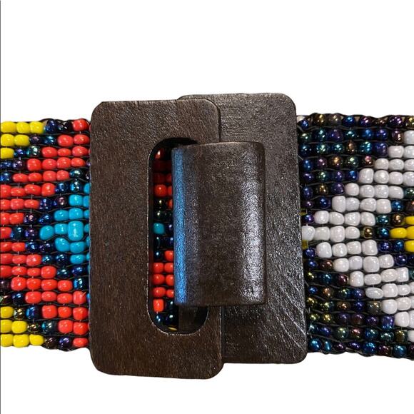 Gorgeous Beaded Stretch Belt with Wooden Buckle - Picture 2 of 5